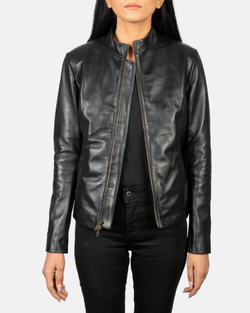 Livia Black Leather Biker Jacket